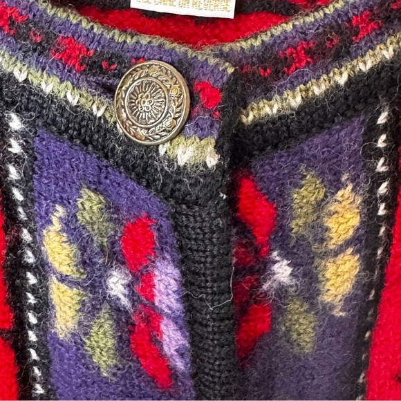 Vintage 100% Boiled Wool Folk Art Knit Cardigan Sweater Women’s Size Large red - Picture 7 of 8